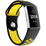 Tweekleurige ronde gat siliconen polsband horloge band voor Fitbit charge 3  polsband grootte: 130-195mm (geel)