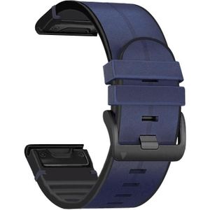 Voor Garmin Fenix 6X Silicone + Leather Quick Release Replacement Strap Watchband (Blauw)