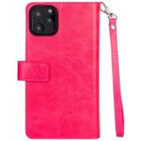 Voor iPhone 11 Pro Max Multifunctionele Rits Horizontale Flip Lederen Case met Holder & Wallet & 9 Card Slots & Lanyard(Rose Red)