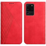 For Samsung Galaxy S20 Ultra Diamond Pattern Splicing Skin Feel Magnetic Horizontal Flip Leather Case with Card Slots & Holder & Wallet(Red)