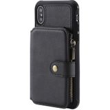 Voor iPhone X / XS Zipper Shockproof Beschermhoes met kaartsleuven & beugel & fotohouder & portemonneefunctie(Zwart)