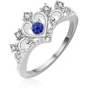Vrouwen Crystal Ring Fashion Love hart kroon Rhinestone Ring (Blue Diamond)
