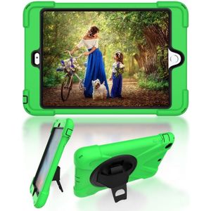 Voor iPad Mini 3 & 2 & 1 Schokbestendige Kleurrijke Siliconen + PC Beschermhoes met Holder & Hand Grip Strap(Groen)