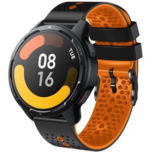 Voor Xiaomi MI Watch S1 Active 22 mm geperforeerde tweekleurige siliconen horlogeband (zwart + oranje)