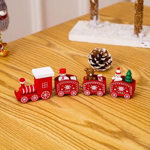 Kerstdecoratie Houten Trein Kleuterschool Kerstfestival Cadeau (Rood 4 Sectie)