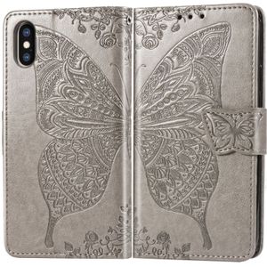 Butterfly Love bloemen relif horizontale Flip lederen case voor iPhone X  met houder & kaartsleuven & portemonnee & Lanyard (grijs)