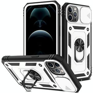 Sliding Camera Cover Design TPU + PC Protective Case with 360 Degree Rotating Holder & Card Slot For iPhone 12 Pro Max(White+Black)