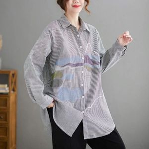 Gestreept losse midden-lengte shirt (kleur: zwart Maat: XXL)