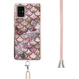 Voor Samsung Galaxy A71 / A715 Electroplating Pattern IMD TPU Shockproof Case met neklanyard (roze schubben)