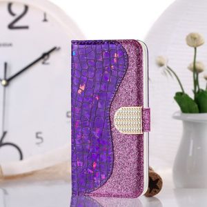 Laser glitter poeder bijpassende krokodil textuur horizontale Flip lederen case voor Xiaomi Redmi 6 Pro  met kaartsleuven & houder (paars)