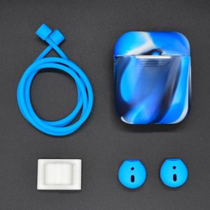 Anti-verloren touw + siliconen case + oortelefoon hang Buckle + oordopje cover Bluetooth draadloze koptelefoon Cover Case set voor Apple AirPods 1/2 (blauw)