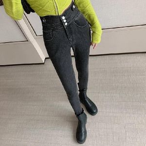 Lente zomer hoge taille slim skinny jeans (kleur: grijs formaat: 28)