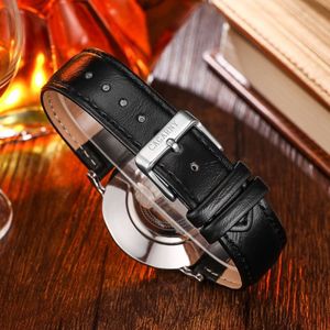 CAGARNY 6812 beknopte stijl Ultra dunne Quartz Wrist Watch with lederen Band voor vrouwen (zwarte Band)