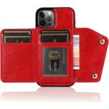 Schokbestendige PU + TPU Lederen hoes met kaartslots & houder & fotolijst & portemonnee & lanyard voor iPhone 12 / 12 Pro(Rood)