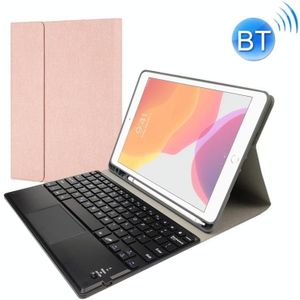 RK508C Detachable Magnetic Plastic Bluetooth Keyboard with Touchpad + Silk Pattern TPU Protective Cover for iPad 9.7 inch  with Pen Slot & Bracket(Rose Gold)