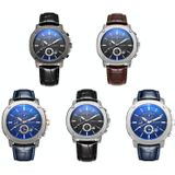 Ochstin 5039C Multifunctioneel Business Herenhorloge Lichtgevend Waterdicht Leren Quartz Horloge (Zilver + Goud + Blauw)