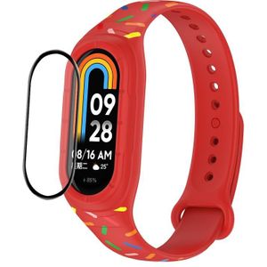 Voor Xiaomi Mi Band 8 ENKAY Hat-Prince Full Coverage Screen Protector + Verstelbare Silicone Sport Loop Strap Watch Band(Rood)