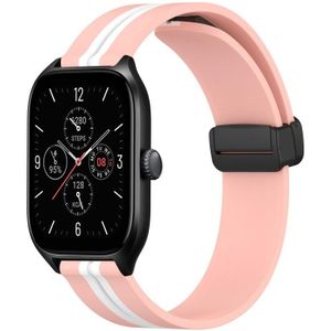 Voor Amazfit GTS 4 20 mm opvouwbare magnetische sluiting siliconen horlogeband (roze + wit)