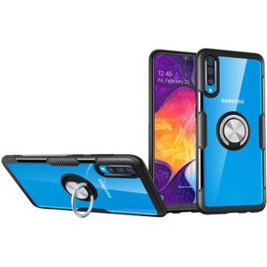 Transparante TPU beschermhoes met 360 graden magnetische rotatie houder voor Galaxy A50 (zilver + zwart)