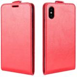 iPhone X vertikaal Crazy Horse structuur PU leren Flip Hoesje met foto frame en opbergruimte voor pinpas (rood)