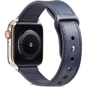 Voor Apple Watch Series 5 & 4 40mm / 3 & 2 & 1 38mm Single Buckle TPU+ Genuine Leather Watchband (Donkerblauw)