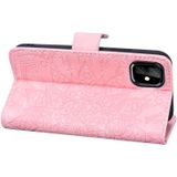 Kalf patroon dubbele vouwen ontwerp relif lederen draagtas met portemonnee & houder & kaartsleuven voor iPhone 11 Pro (5 8 inch) (roze)