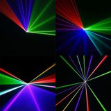 18W LED n Beam Laser Projector (rood licht + blauw licht + groen licht)  DM-RGB400 met afstandsbediening  DMX / Run / geluid controle Auto Modes  100-240V AC