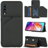 Voor Samsung Galaxy A70 & A70s Skin Feel PU + TPU + PC Back Cover Shockproof Case met Card Slots & Holder & Photo Frame(Zwart)