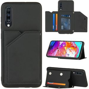 Voor Samsung Galaxy A70 & A70s Skin Feel PU + TPU + PC Back Cover Shockproof Case met Card Slots & Holder & Photo Frame(Zwart)