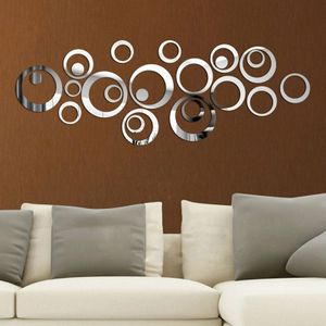 24 PCS 3D DIY Circles Decoratie Spiegel Muur Stickers voor TV Achtergrond Home Decor Acryl Decor Muur kunst (Zilver)