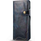 Voor Galaxy S8 Denior Oil Wax Cowhide Magnetic Button Horizontal Flip Leather Case with Card Slots & Wallet(Dark Blue)