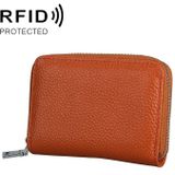KB205 Antimagnetische RFID Litchi textuur lederen rits grote-capaciteit kaarthouder portemonnee (bruin)