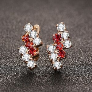 1 paar van 18 k Gold onregelmatige geometrische Sterling Zilver Crystal Stud Earring For Women  21 * 9 mm(red)