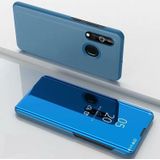 Voor Galaxy A20s plated spiegel links en rechts Flip cover met stand mobiele telefoon holster (blauw)