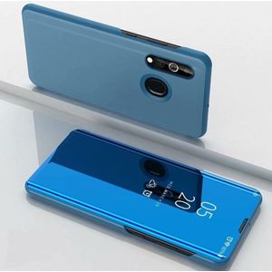 Voor Galaxy A20s plated spiegel links en rechts Flip cover met stand mobiele telefoon holster (blauw)