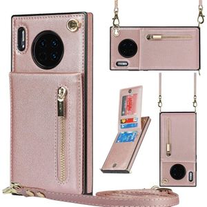 Voor Huawei Mate 30 Pro Cross-Body Zipper Square TPU + PU Back Cover Case met Houder & Card Slots & Portemonnee & Band (ROSE GOUD)