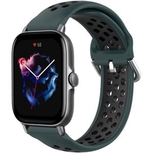 Voor Amazfit GTS 3 20 mm geperforeerde ademende sport siliconen horlogeband (olijfgroen + zwart)