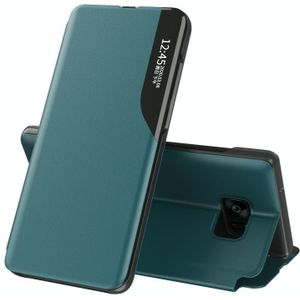 Voor Samsung Galaxy S7 Edge Side Display Magnetic Shockproof Horizontale Flip Lederen Case met houder (groen)