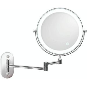 8 inch wandgemonteerde dubbelzijdige make-up spiegel LED Drie-Tone Light Bathroom spiegel  kleur: batterijmodellen zilver (tien keer vergroting)