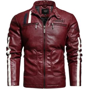 Herfst en winter letters borduurpatroon nauwsluitende motorfiets lederen jas voor mannen (kleur: rode maat: L)
