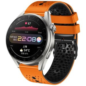 Voor Huawei Watch 3 Pro 22 mm geperforeerde tweekleurige siliconen horlogeband (oranje + zwart)