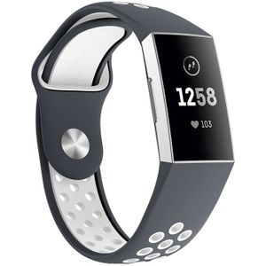 Twee kleuren ronde gat siliconen pols Band Watch Band voor Fitbit Charge 3  pols riem grootte: 145-210mm (grijs wit)