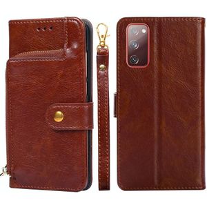 Voor Samsung Galaxy S20 + Zipper Bag PU + TPU Horizontale Flip Lederen Case met Houder & Card Slot & Wallet & Lanyard (Brown)