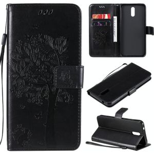 Voor Nokia 2.3 Tree & Cat In relif patroon horizontale flip lederen kast met Holder & Card Slots & Wallet & Lanyard(Zwart)