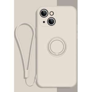 All-inclusive Liquid Silicone Phone Protective Case with Ring Holder & Lanyard For iPhone 13(Antique White)