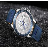 OCHSTIN 6125B Horloge Quartz Watch Night Light Waterproof Watch Timing Multi function Leather Fashion Men Watch(Blauw)