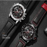 OCHSTIN 6125B Horloge Quartz Watch Night Light Waterproof Watch Timing Multi function Leather Fashion Men Watch(Blauw)