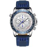 OCHSTIN 6125B Horloge Quartz Watch Night Light Waterproof Watch Timing Multi function Leather Fashion Men Watch(Blauw)