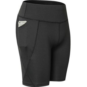 High Elastic Medium High Waist Fitness Oefening Snel drogend zweet Wicking strakke shorts met pocket (kleur: zwart formaat: l)