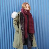 Grof wol gebreide warme sjaal vrouwen winter dikke effen kleur sjaal  lengte: 190cm (rode wijn)